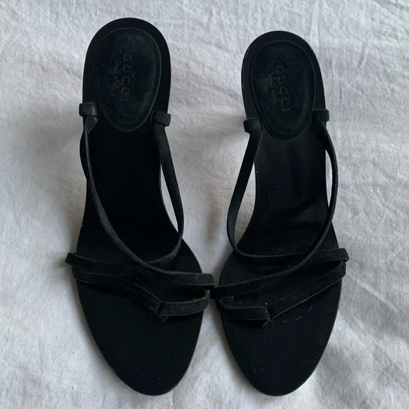 Vintage Gucci Tom Ford Suede Strappy Toe Wrap Heels Pumps Black